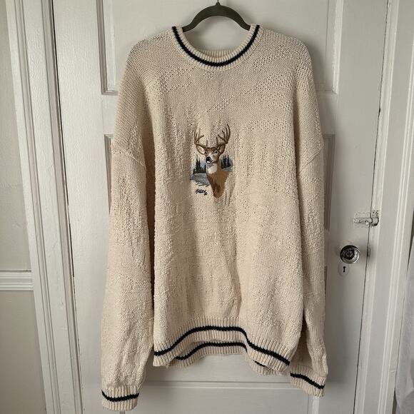 VTG Shenandoah Men’s Sweater 4XLT Chunky Knit Cream Embroidered Buck Hunting USA - Picture 12 of 12